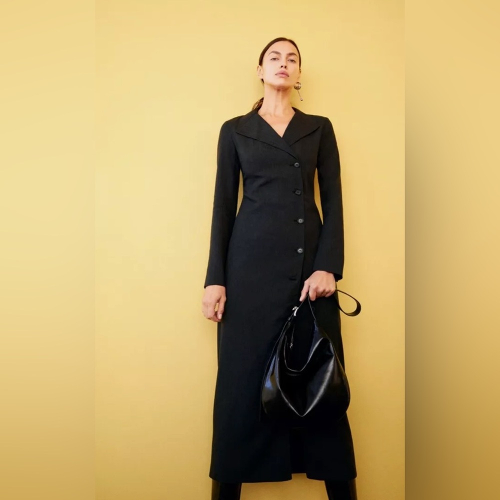 Zara WOOL BLEND WRAP DRESS. Dark Gray. Size M. New with Tags.